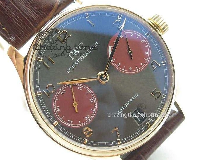 MIROTIME 0423 Portuguese Real PR IW500127 RG ZF 1:1 Best Edition Grey Red Dial On Brown Leather Strap A52010 V AllSeason 7331